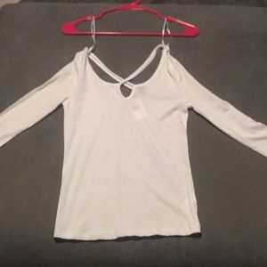 White Cross Back Half Sleeve Top